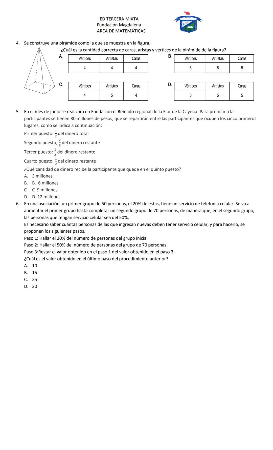 ## IED TERCERA MIXTA
Fundación Magdalena
AREA DE MATEMÁTICAS
## GUÍA N° 2
AREA/ASIGNATURA: Matemáticas
DOCENTE: CÉSAR SILVA BARRIOS
TIEMPO