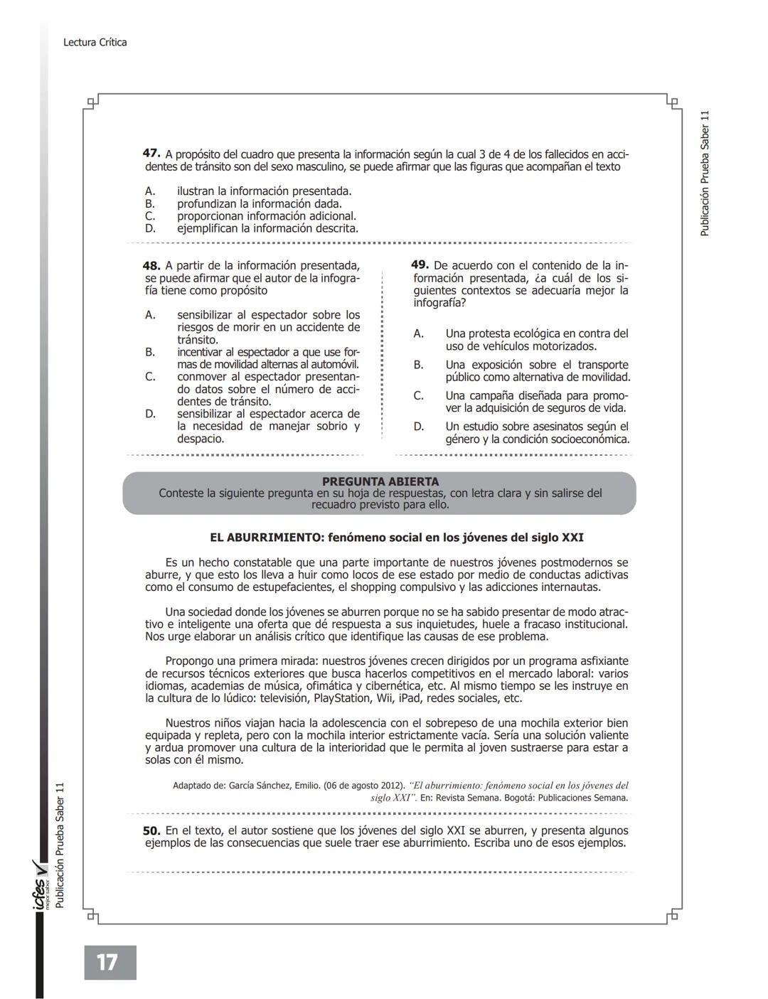 C.
UNIVÉRSATE
NUESTRO MEJOR RESULTADO ERES TÚ!
PREGUNTAS TIPO
ICFES CON RESPUESTAS
Pre-ICFESaber 11°
Con Profesores Universidad Nacional
UNI