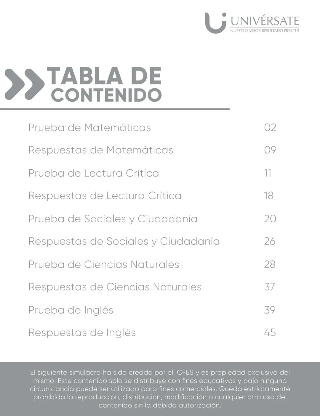 C.
UNIVÉRSATE
NUESTRO MEJOR RESULTADO ERES TÚ!
PREGUNTAS TIPO
ICFES CON RESPUESTAS
Pre-ICFESaber 11°
Con Profesores Universidad Nacional
UNI