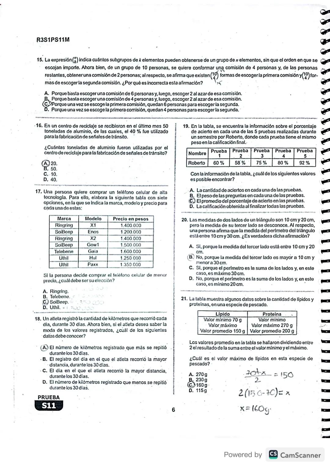 R1S1PS11M
Prueba de Matemáticas
1. La tabla muestra algunos datos relacionados con un vehículo de transporte público durante 5 días.
Dia
Dis