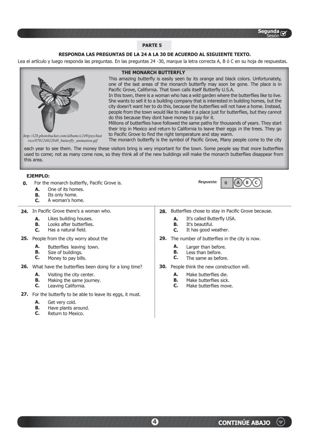PRUEBA DE INGLÉS
PARTE 1
RESPONDA LAS PREGUNTAS DE LA 1 A LA 5 DE ACUERDO AL SIGUIENTE EJEMPLO.
¿Dónde puede ver estos avisos?. En las pregu