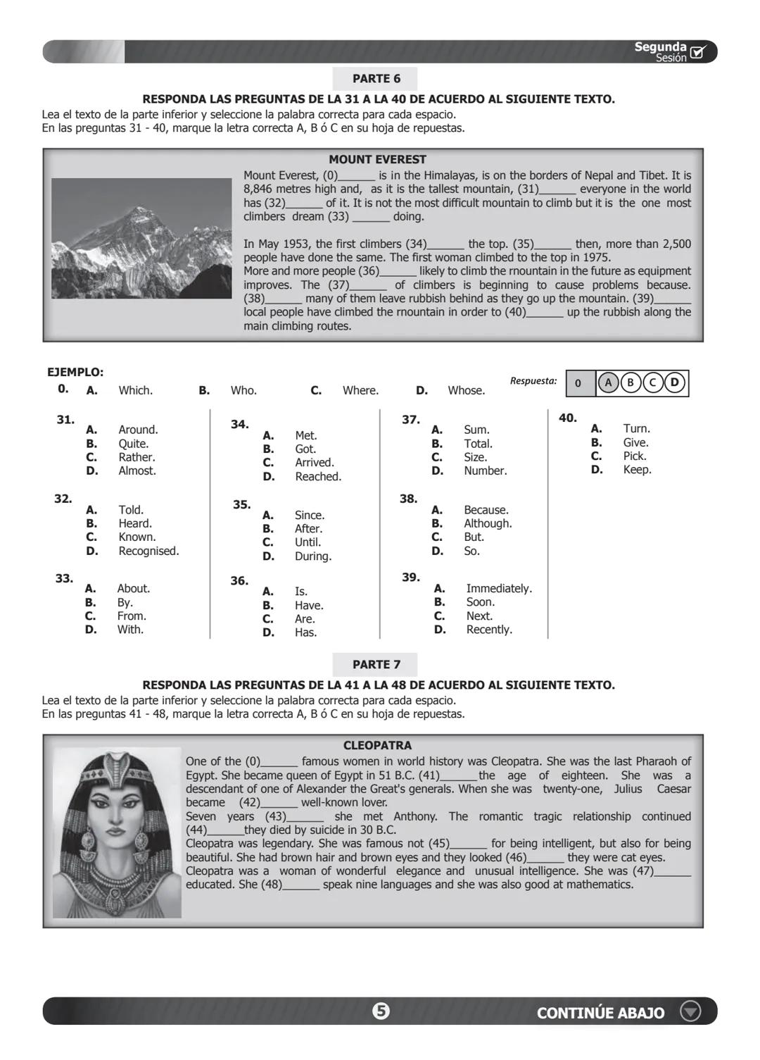 PRUEBA DE INGLÉS
PARTE 1
RESPONDA LAS PREGUNTAS DE LA 1 A LA 5 DE ACUERDO AL SIGUIENTE EJEMPLO.
¿Dónde puede ver estos avisos?. En las pregu