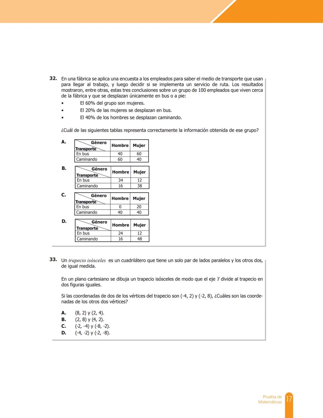 Cuadernillo de preguntas
Saber 11.°
Prueba de Matemáticas
MINEDUCACIÓN
icfes
mejor saber
TODOS POR UN
NUEVO PAÍS
PAZ EQUIDAD EDUCACION
icfes