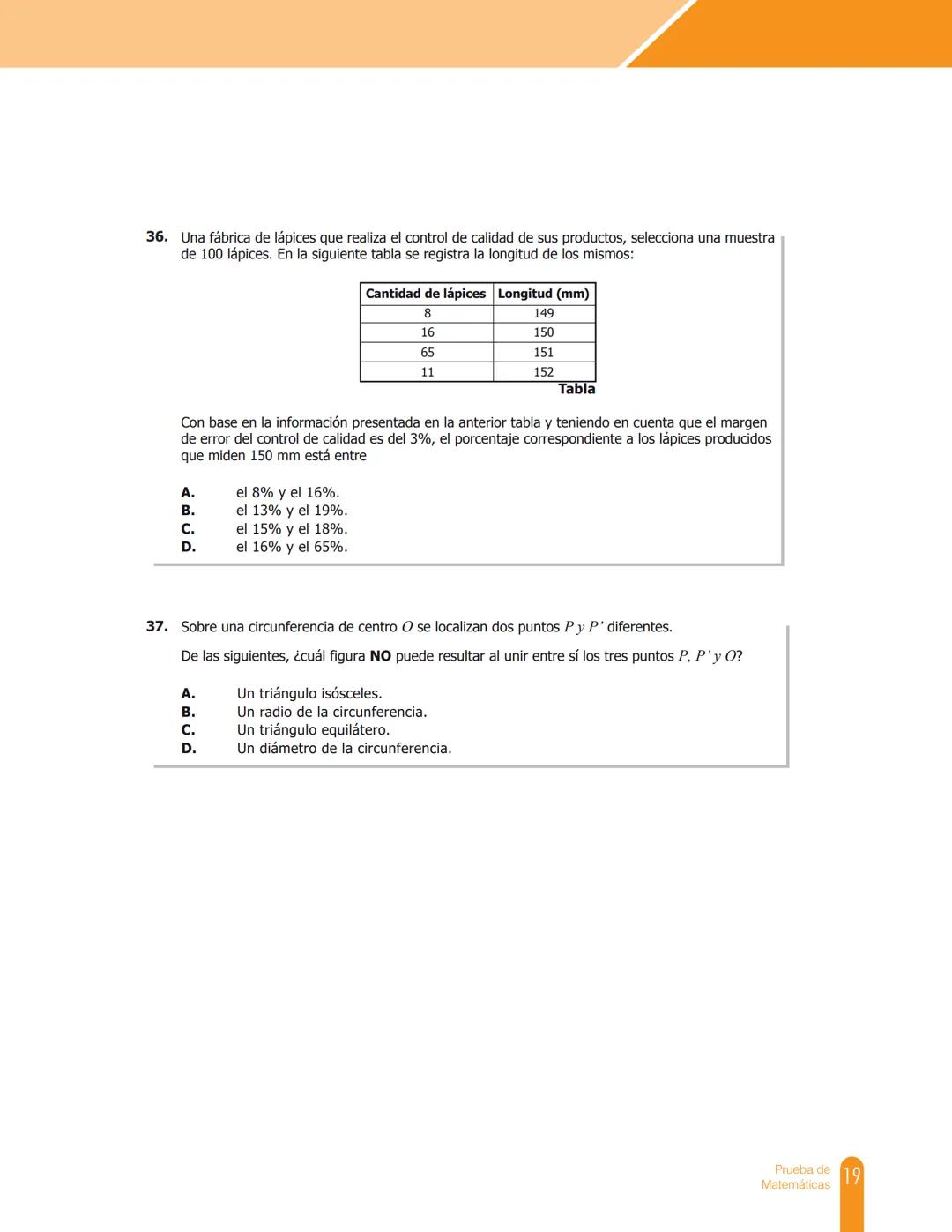 Cuadernillo de preguntas
Saber 11.°
Prueba de Matemáticas
MINEDUCACIÓN
icfes
mejor saber
TODOS POR UN
NUEVO PAÍS
PAZ EQUIDAD EDUCACION
icfes