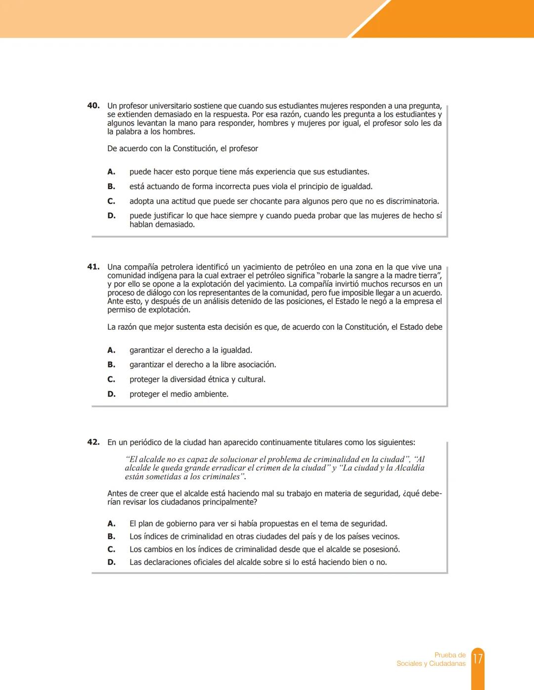 Cuadernillo de preguntas
Saber 11.°
Prueba de Sociales y Ciudadanas
MINEDUCACIÓN
icfes
mejor saber
TODOS POR UN
NUEVO PAÍS
PAZ EQUIDAD EDUCA