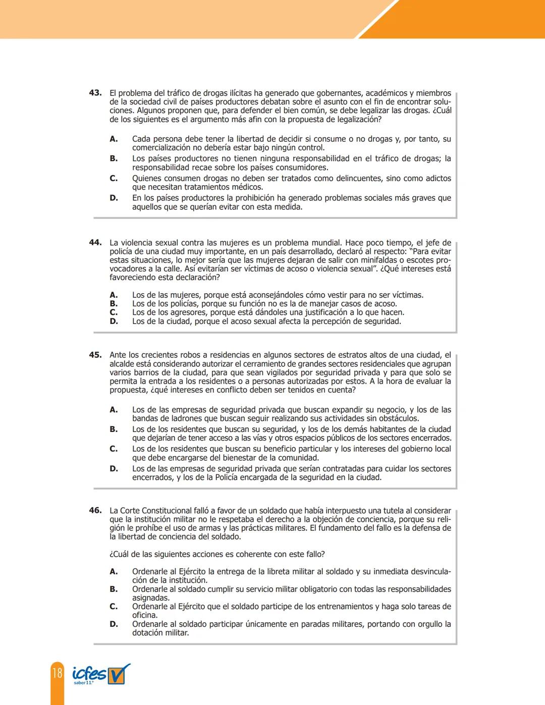 Cuadernillo de preguntas
Saber 11.°
Prueba de Sociales y Ciudadanas
MINEDUCACIÓN
icfes
mejor saber
TODOS POR UN
NUEVO PAÍS
PAZ EQUIDAD EDUCA