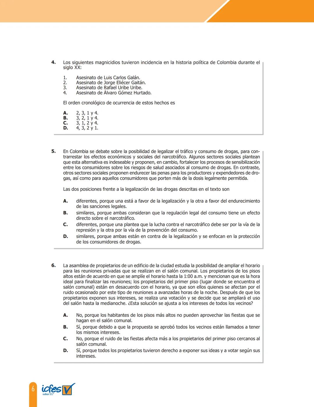 Cuadernillo de preguntas
Saber 11.°
Prueba de Sociales y Ciudadanas
MINEDUCACIÓN
icfes
mejor saber
TODOS POR UN
NUEVO PAÍS
PAZ EQUIDAD EDUCA