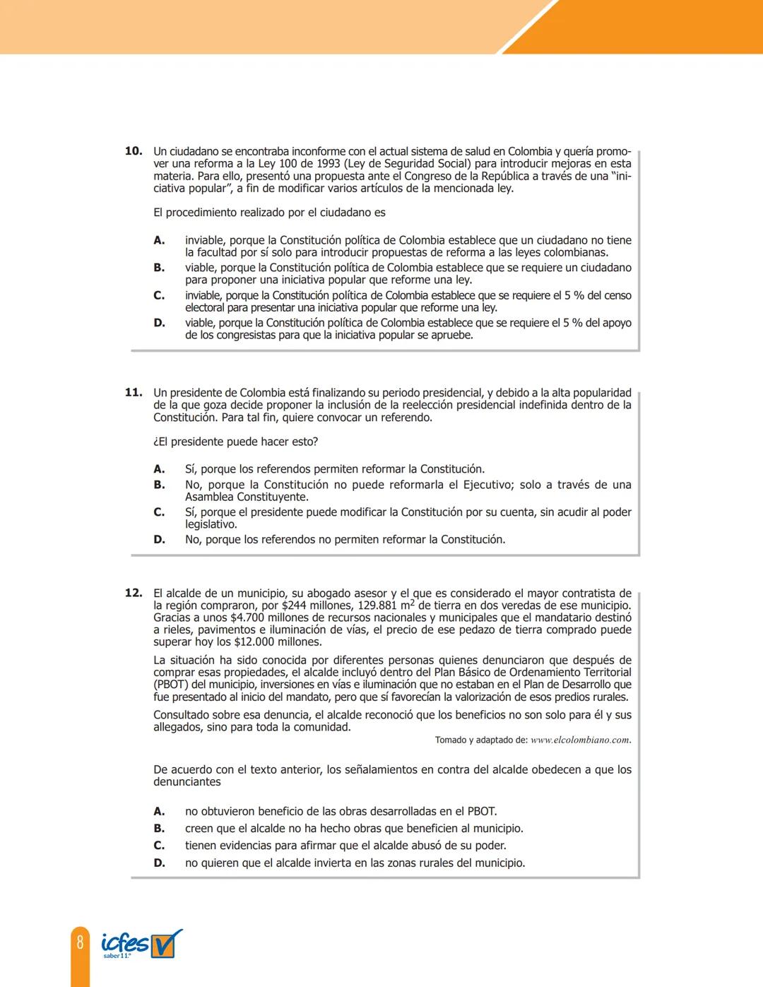 Cuadernillo de preguntas
Saber 11.°
Prueba de Sociales y Ciudadanas
MINEDUCACIÓN
icfes
mejor saber
TODOS POR UN
NUEVO PAÍS
PAZ EQUIDAD EDUCA