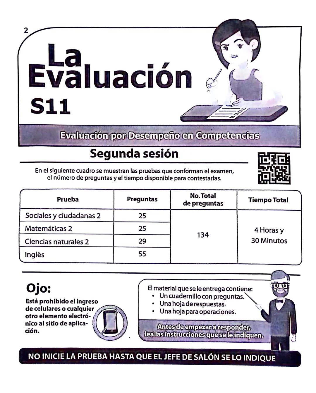 2
La
Evaluación
S11
Evaluación por Desempeño en Competencias
Segunda sesión
En el siguiente cuadro se muestran las pruebas que conforman el