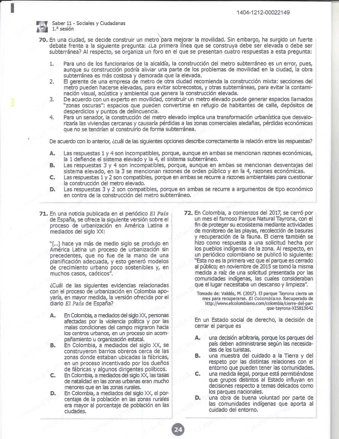 ## icfes 01
## MATEMÁTICAS
1404-0212-00022149
1. Una frutería ofrece jugos en agua con un 60% de agua y un 40% de extracto de fruta. Para pr