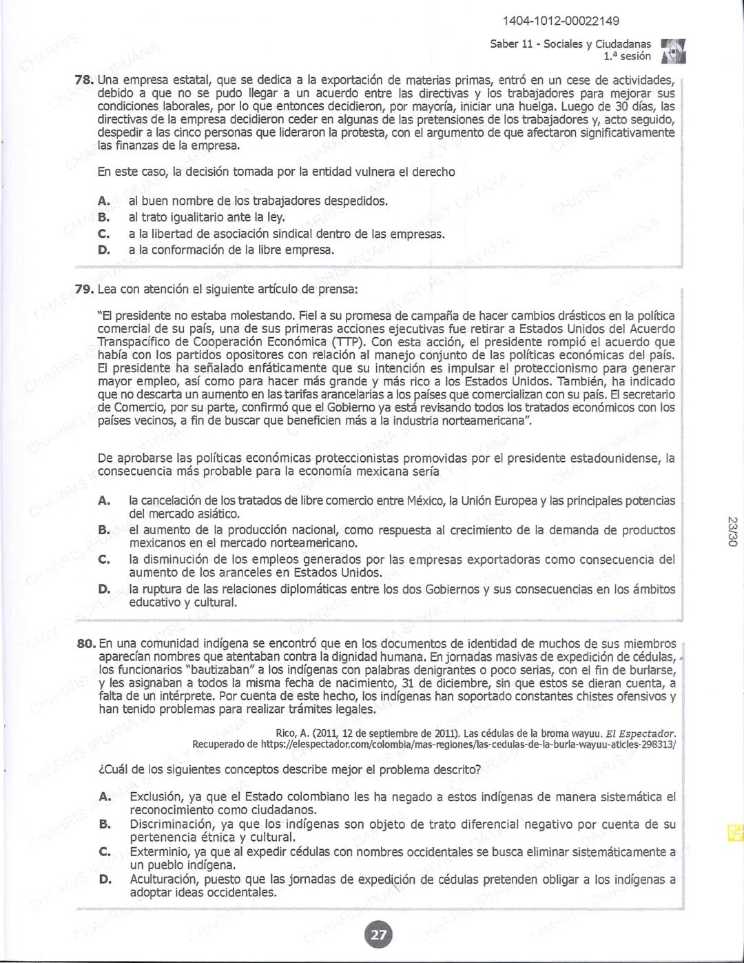 ## icfes 01
## MATEMÁTICAS
1404-0212-00022149
1. Una frutería ofrece jugos en agua con un 60% de agua y un 40% de extracto de fruta. Para pr