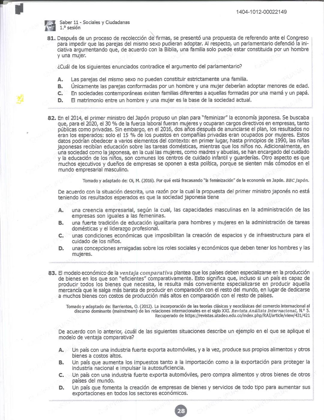 ## icfes 01
## MATEMÁTICAS
1404-0212-00022149
1. Una frutería ofrece jugos en agua con un 60% de agua y un 40% de extracto de fruta. Para pr