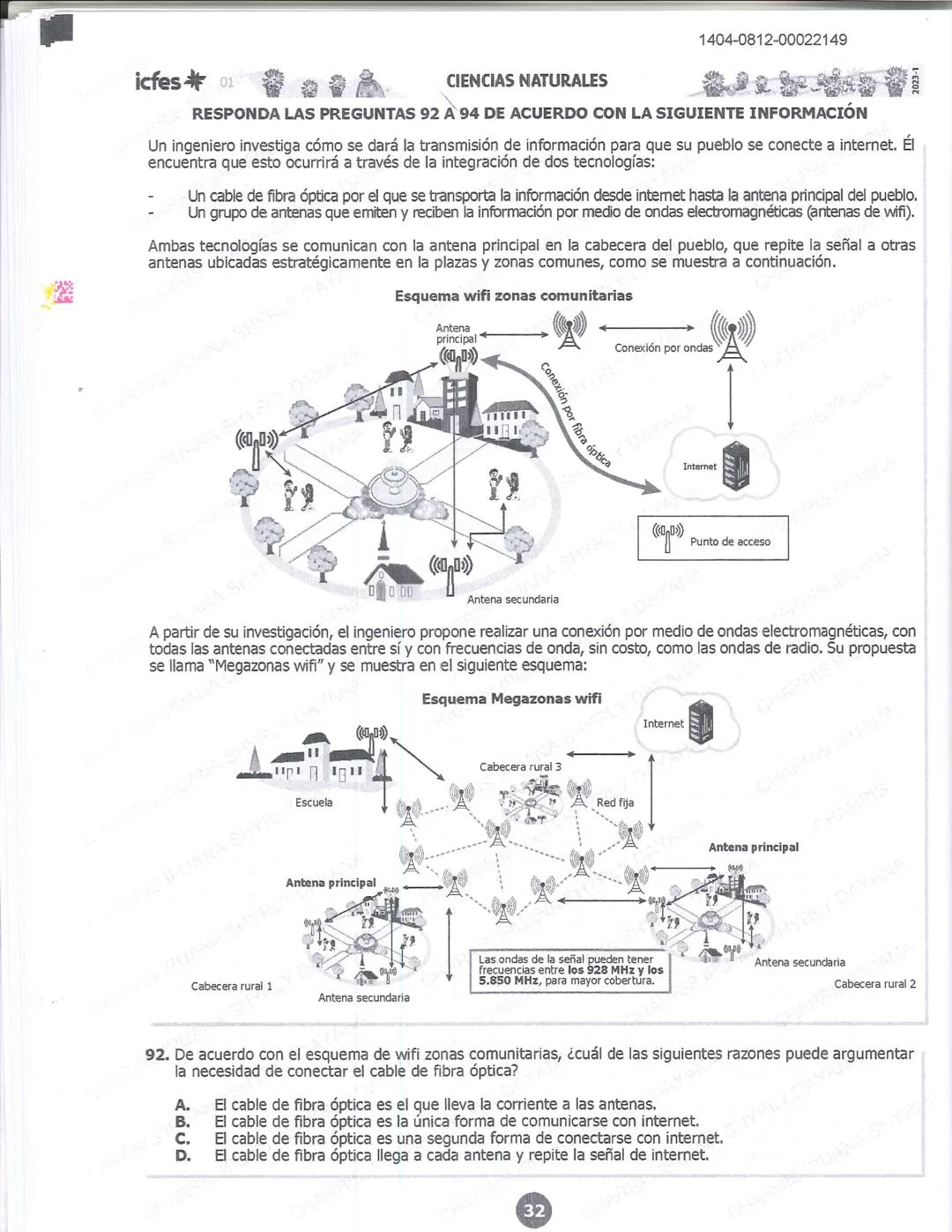 ## icfes 01
## MATEMÁTICAS
1404-0212-00022149
1. Una frutería ofrece jugos en agua con un 60% de agua y un 40% de extracto de fruta. Para pr