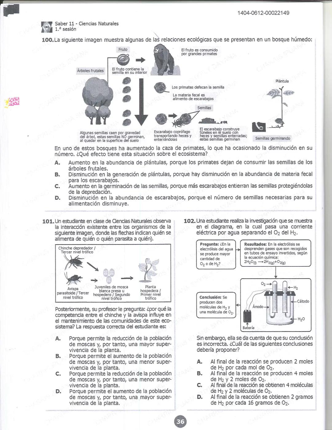 ## icfes 01
## MATEMÁTICAS
1404-0212-00022149
1. Una frutería ofrece jugos en agua con un 60% de agua y un 40% de extracto de fruta. Para pr