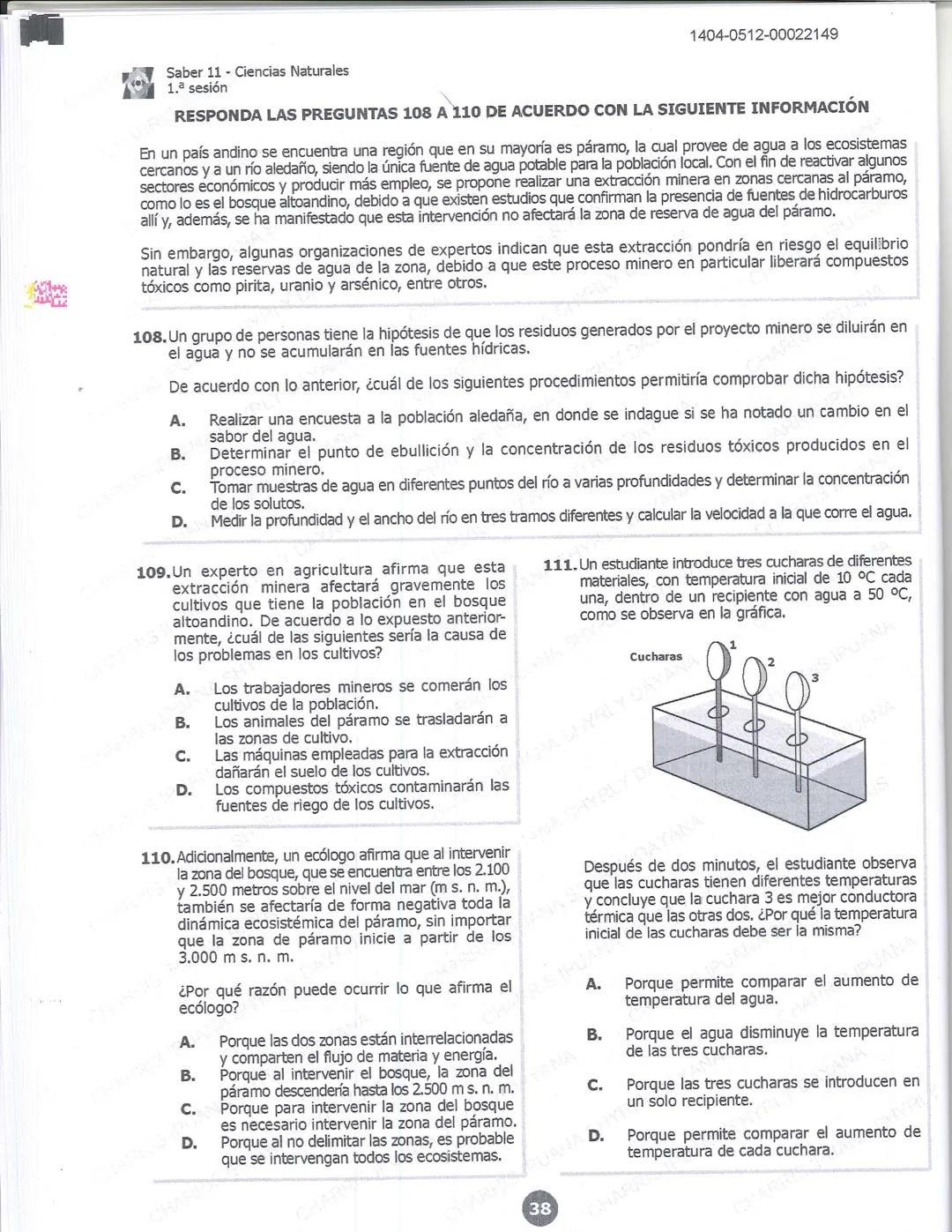 ## icfes 01
## MATEMÁTICAS
1404-0212-00022149
1. Una frutería ofrece jugos en agua con un 60% de agua y un 40% de extracto de fruta. Para pr