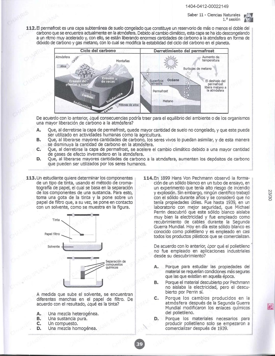 ## icfes 01
## MATEMÁTICAS
1404-0212-00022149
1. Una frutería ofrece jugos en agua con un 60% de agua y un 40% de extracto de fruta. Para pr