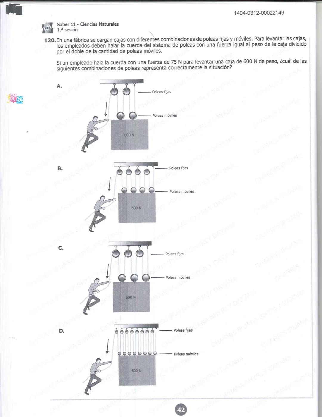## icfes 01
## MATEMÁTICAS
1404-0212-00022149
1. Una frutería ofrece jugos en agua con un 60% de agua y un 40% de extracto de fruta. Para pr