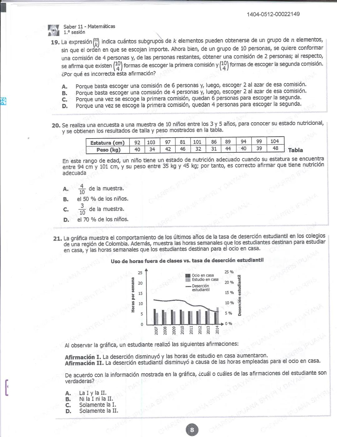 ## icfes 01
## MATEMÁTICAS
1404-0212-00022149
1. Una frutería ofrece jugos en agua con un 60% de agua y un 40% de extracto de fruta. Para pr