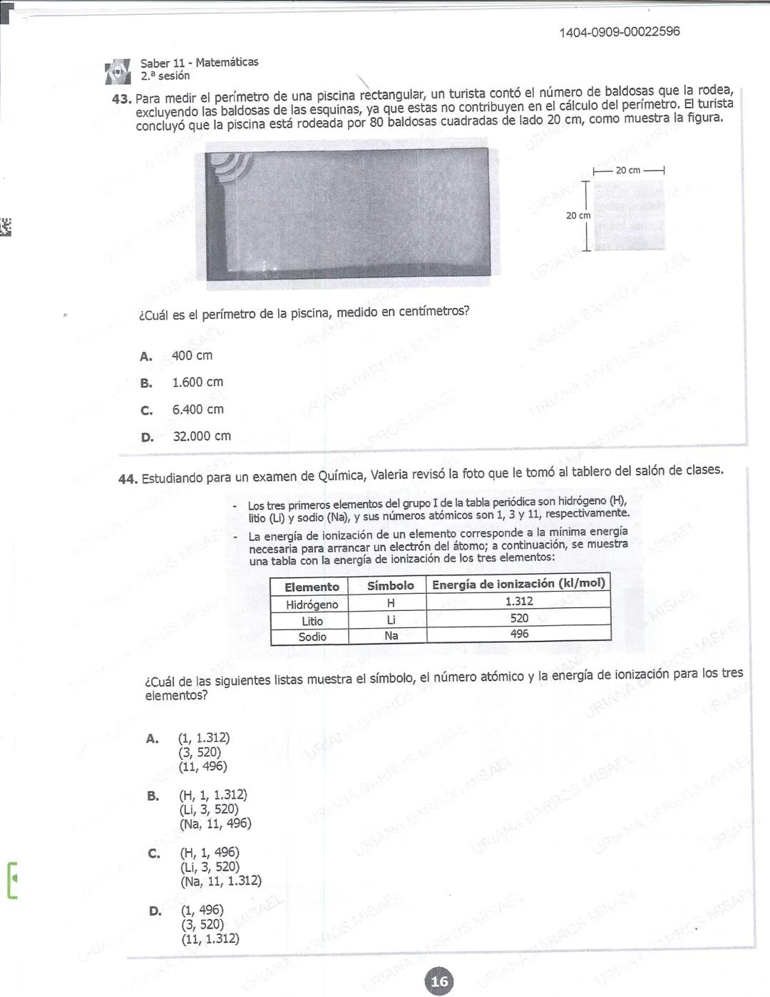 ## icfes
DCAC202312P00038761029
000865969
1404-0209-00022596
AC202311103886
Examen
## Saber 11°
20231
INDIVIDUALES icfes
### Páramo