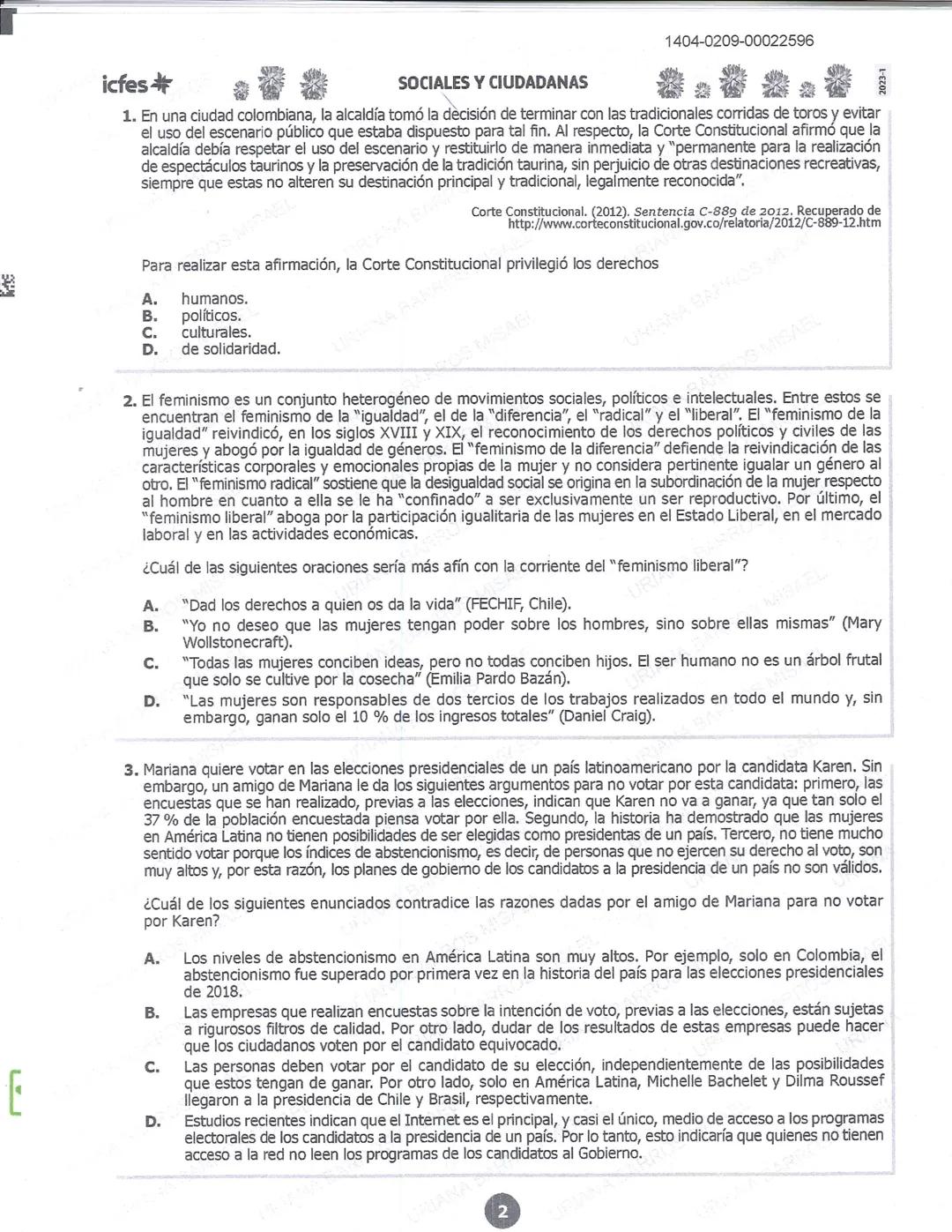 ## icfes
DCAC202312P00038761029
000865969
1404-0209-00022596
AC202311103886
Examen
## Saber 11°
20231
INDIVIDUALES icfes
### Páramo