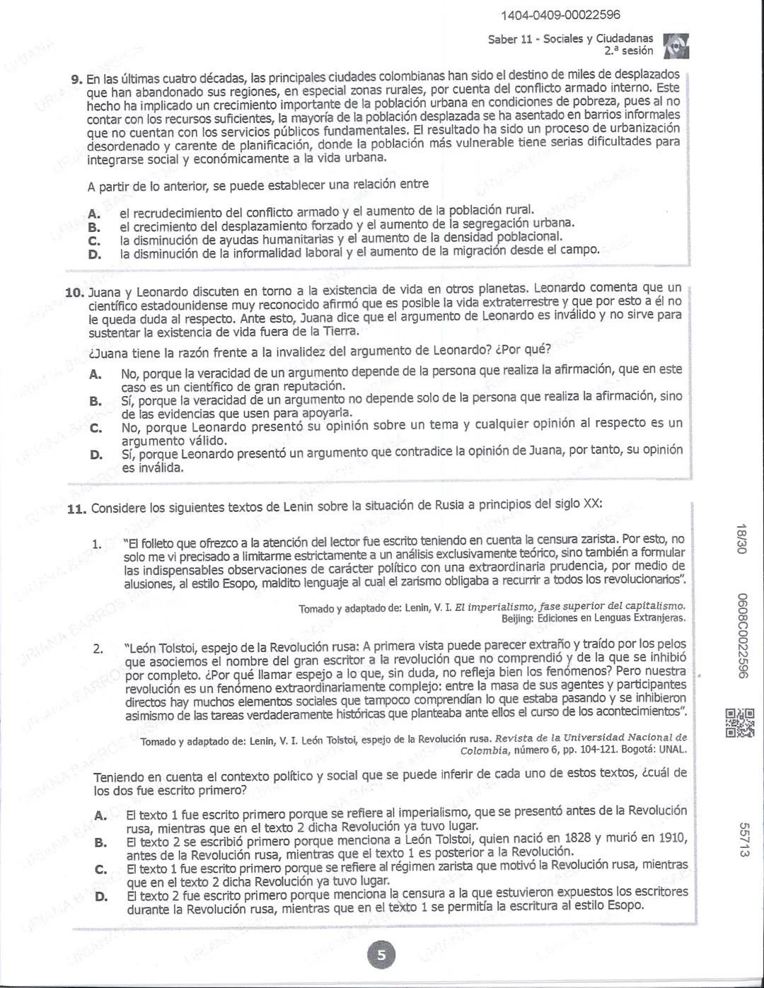 ## icfes
DCAC202312P00038761029
000865969
1404-0209-00022596
AC202311103886
Examen
## Saber 11°
20231
INDIVIDUALES icfes
### Páramo