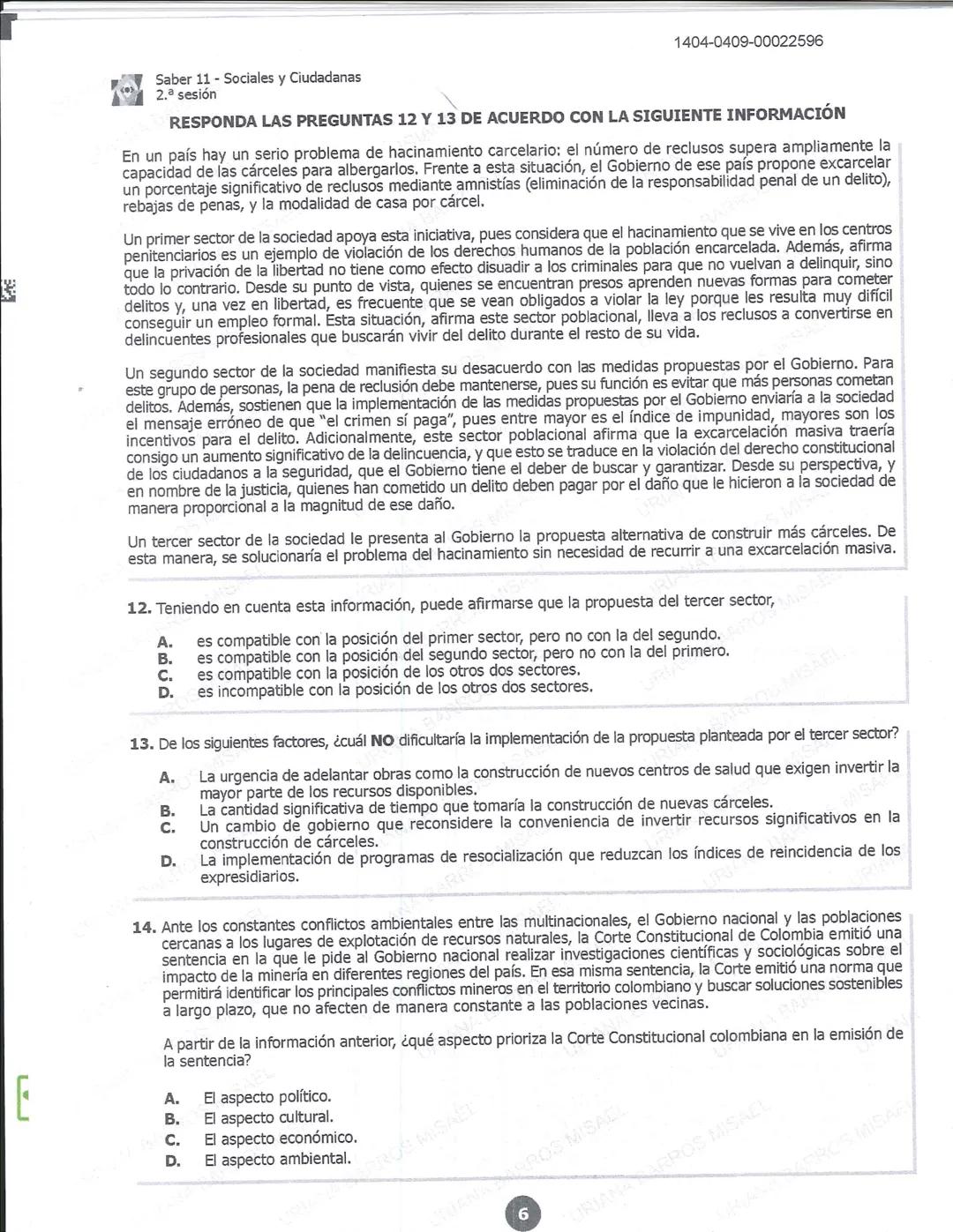 ## icfes
DCAC202312P00038761029
000865969
1404-0209-00022596
AC202311103886
Examen
## Saber 11°
20231
INDIVIDUALES icfes
### Páramo