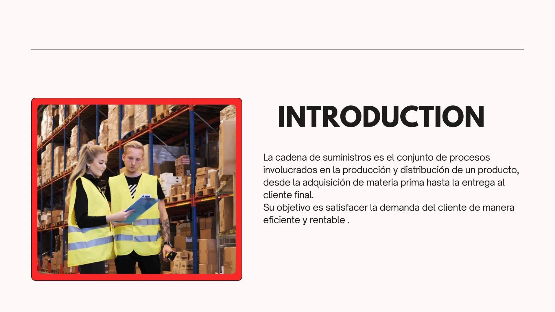 CADENA DE
SUMINISTROS
Por: zaireh charrasquiel
Acsa cassab
Natalie ballen
Ricardo bornachera
keiner algarín INTRODUCTION
La cadena de sumini