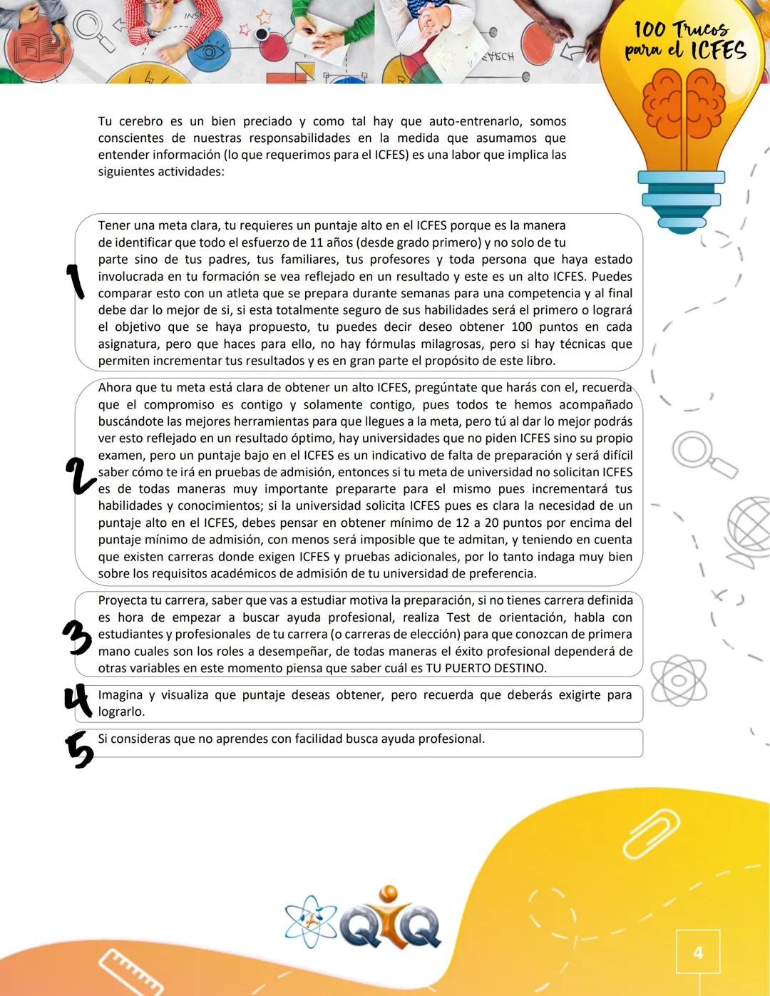 --- OCR Start ---
e
45CH
100 TRUCOS
PARA EL ICFES
SABER 11°
Edición en cartilla
Versión 2020
Derechos reservados de autor por QIQ
Prohibida