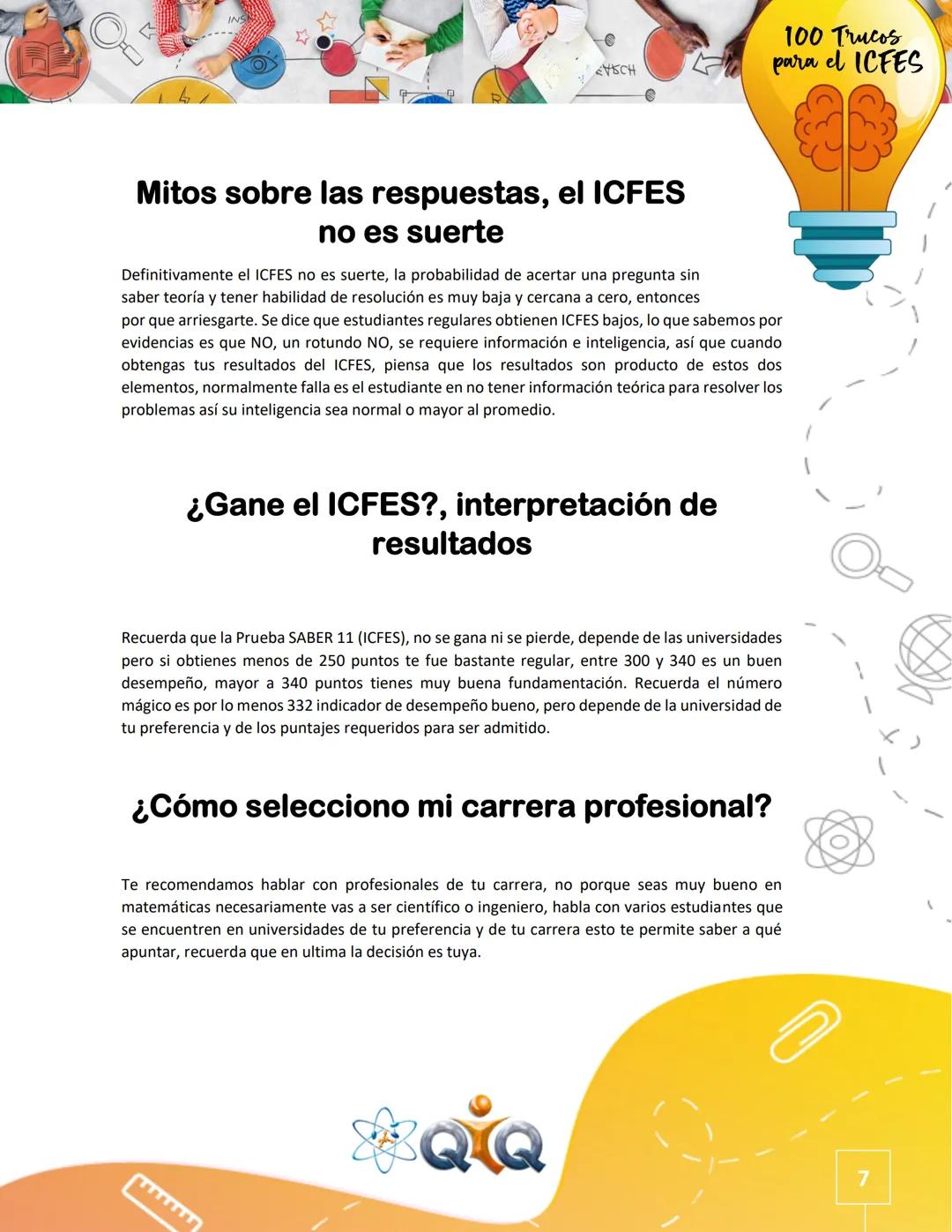 --- OCR Start ---
e
45CH
100 TRUCOS
PARA EL ICFES
SABER 11°
Edición en cartilla
Versión 2020
Derechos reservados de autor por QIQ
Prohibida