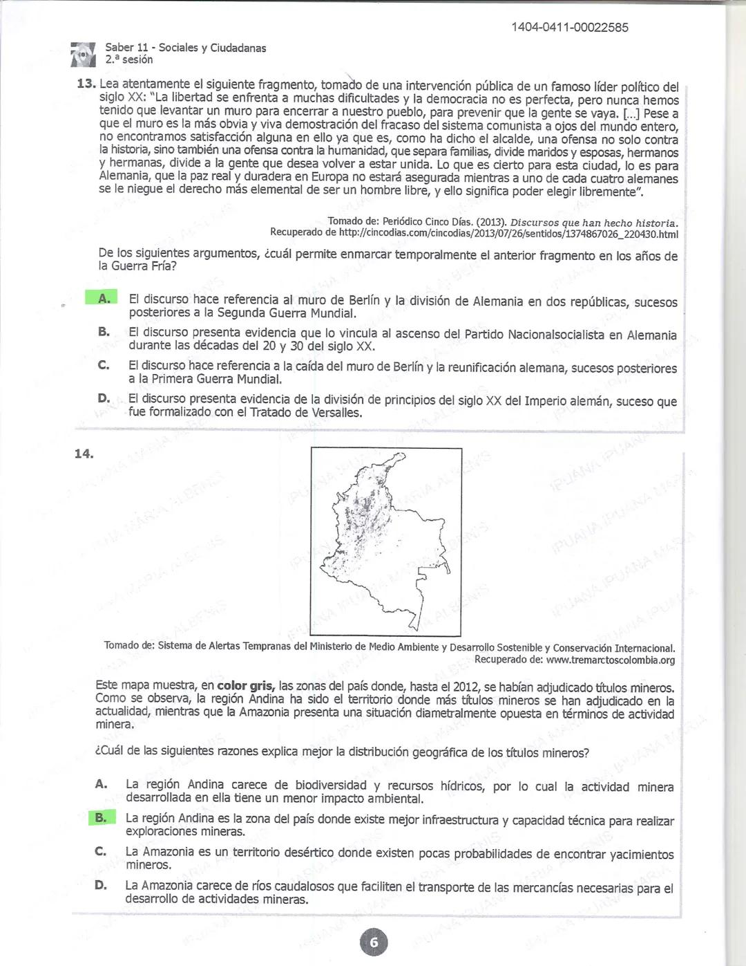 1404-0211-00022585
icfes 02
SOCIALES Y CIUDADANAS
1. Un grupo de mineros artesanales ha aumentado sus ingresos al encontrar un punto del río