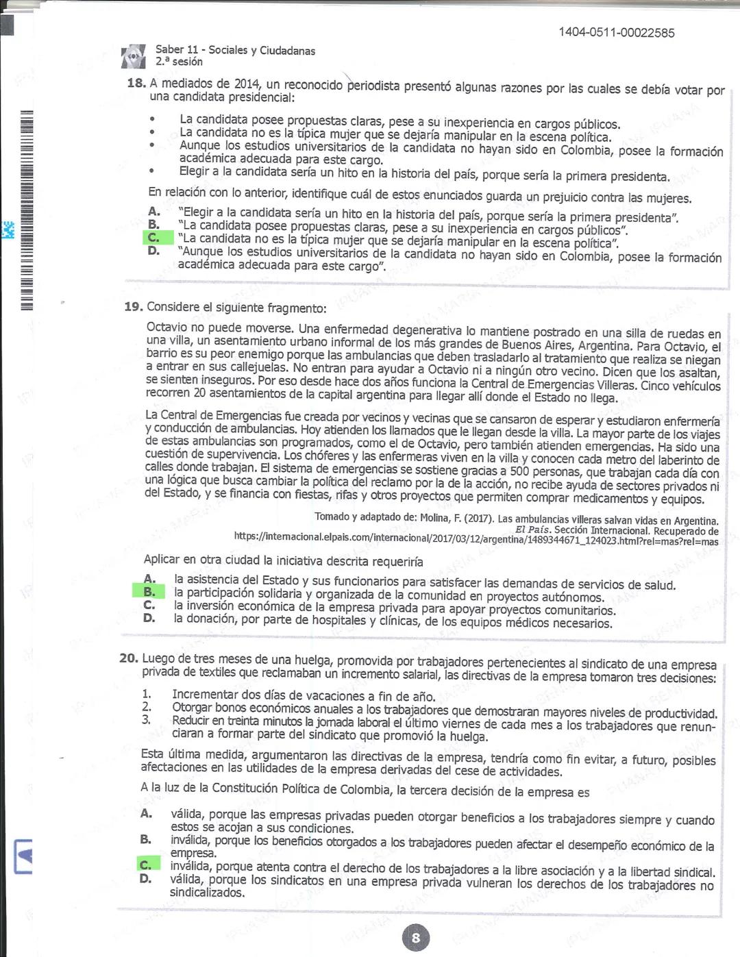 1404-0211-00022585
icfes 02
SOCIALES Y CIUDADANAS
1. Un grupo de mineros artesanales ha aumentado sus ingresos al encontrar un punto del río