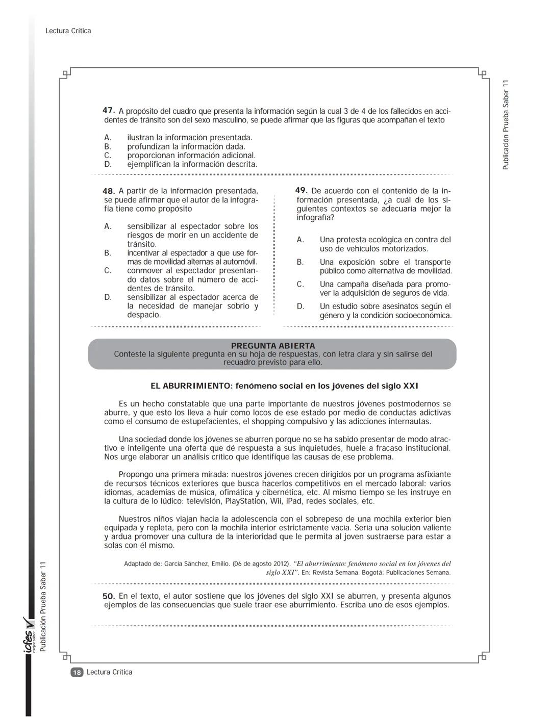 icfes V
saber 11°
CUADERNILLO
DE PREGUNTAS
SABER 11° 2016
Cuadernillo de prueba
Ejemplo de preguntas
11° grado Presidente de la República
Ju