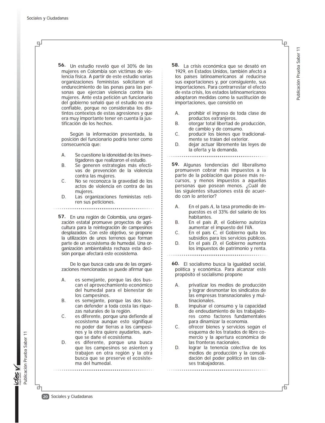 icfes V
saber 11°
CUADERNILLO
DE PREGUNTAS
SABER 11° 2016
Cuadernillo de prueba
Ejemplo de preguntas
11° grado Presidente de la República
Ju