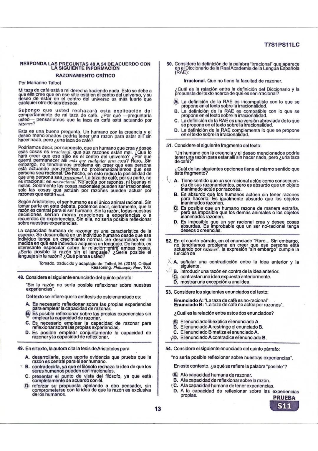 La
Evaluación
S11
Evaluación por Desempeño en Competencias
Primera sesión
En el siguiente cuadro se muestran las pruebas que conforman el ex