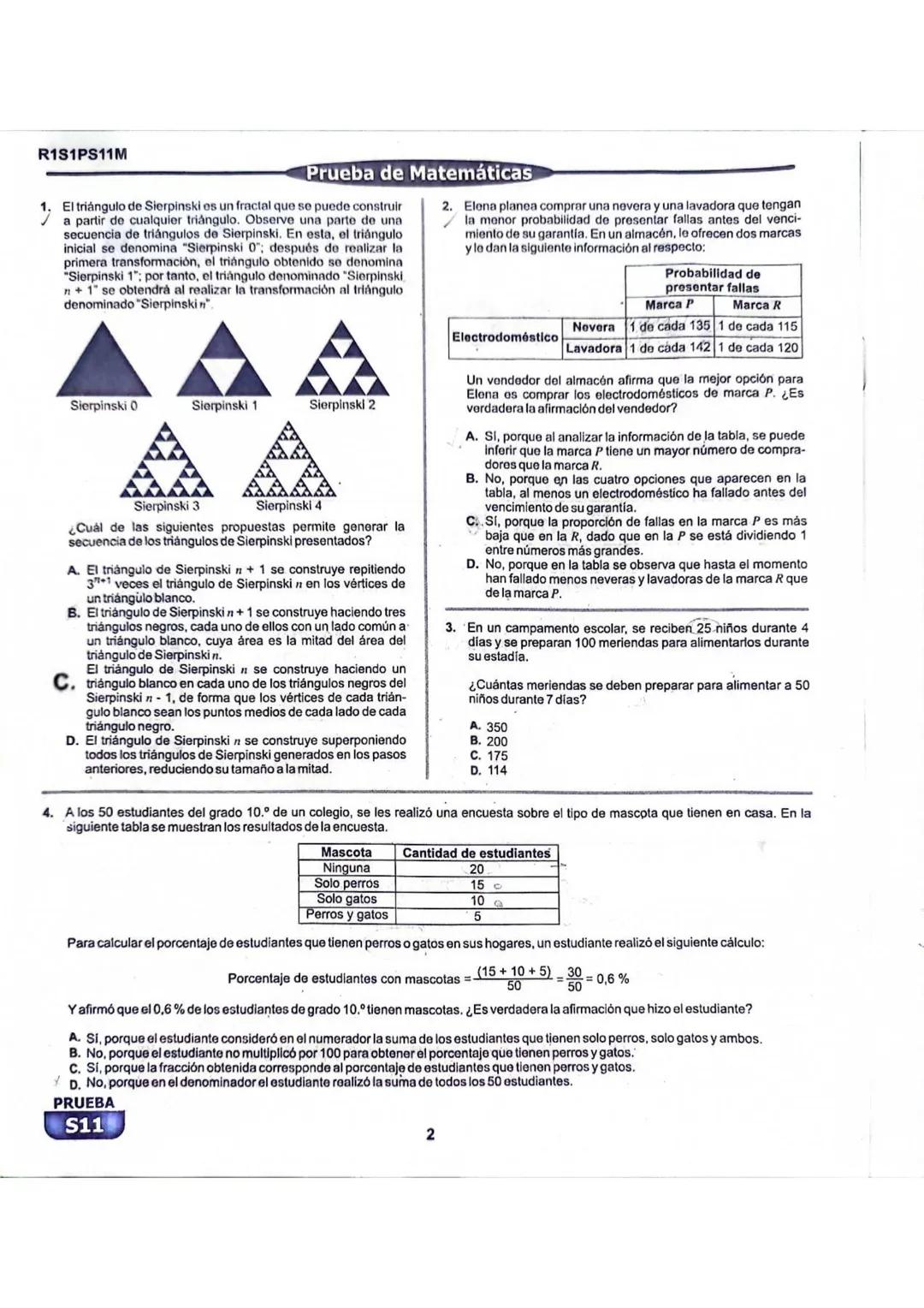 La
Evaluación
S11
Evaluación por Desempeño en Competencias
Primera sesión
En el siguiente cuadro se muestran las pruebas que conforman el ex