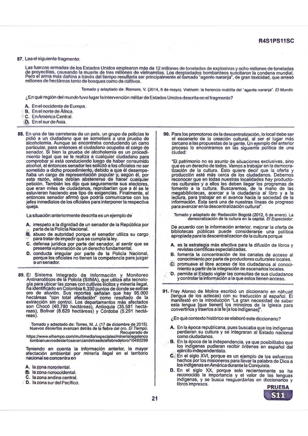 La
Evaluación
S11
Evaluación por Desempeño en Competencias
Primera sesión
En el siguiente cuadro se muestran las pruebas que conforman el ex