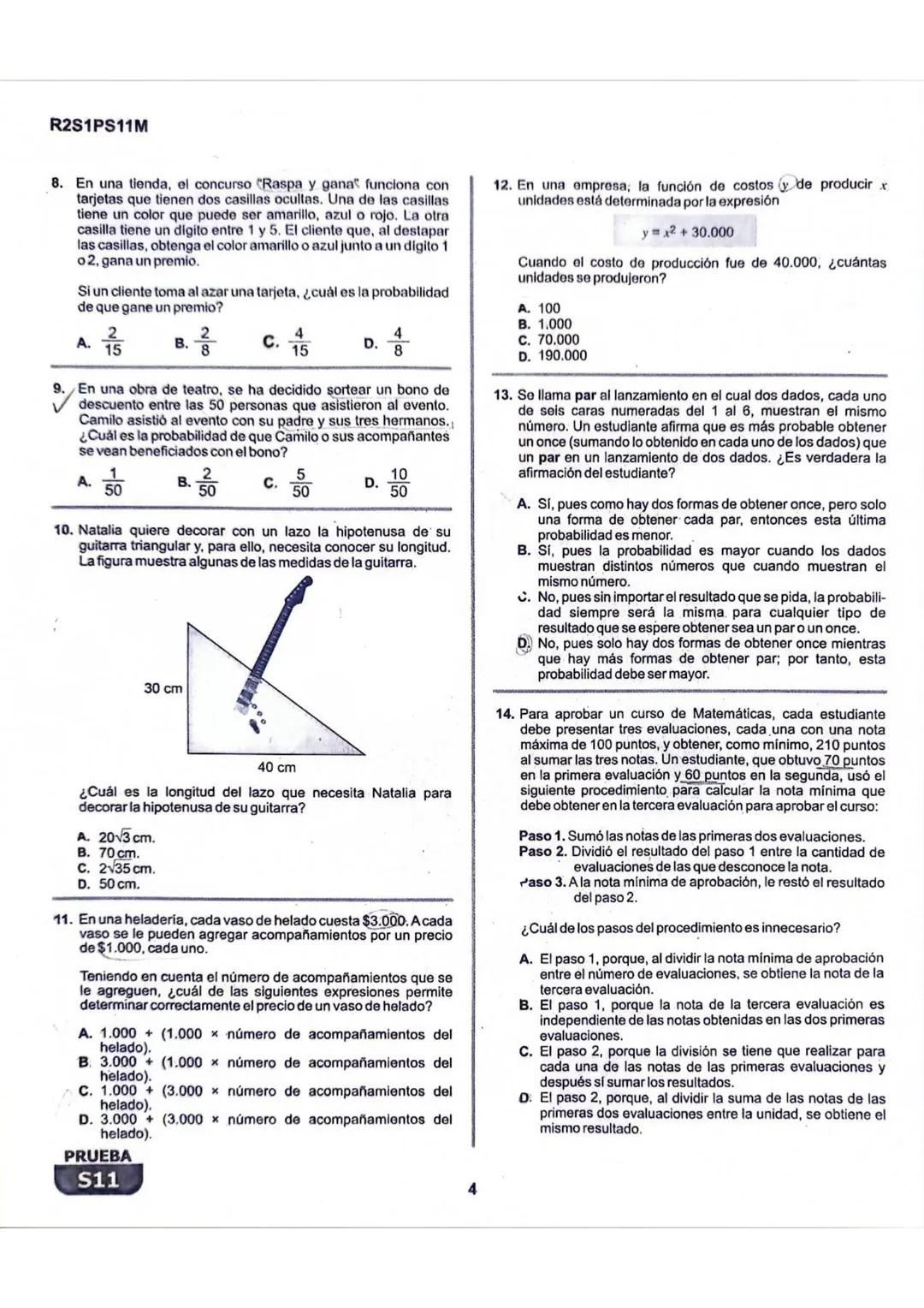 La
Evaluación
S11
Evaluación por Desempeño en Competencias
Primera sesión
En el siguiente cuadro se muestran las pruebas que conforman el ex