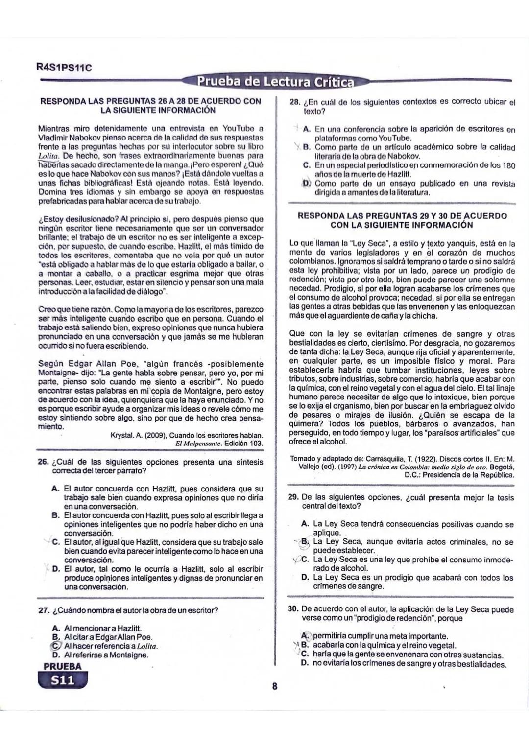 La
Evaluación
S11
Evaluación por Desempeño en Competencias
Primera sesión
En el siguiente cuadro se muestran las pruebas que conforman el ex