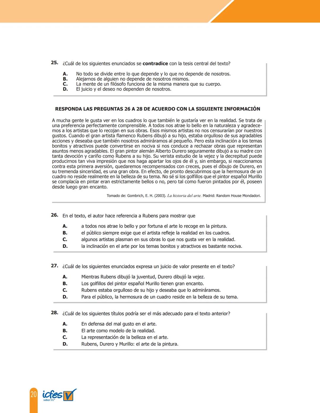 Cuadernillo de preguntas
Saber 11.°
Prueba de lectura crítica
icfes
saber 11.°
GOBIERNO
DE COLOMBIA
MINEDUCACIÓN icfes
mejor saber President