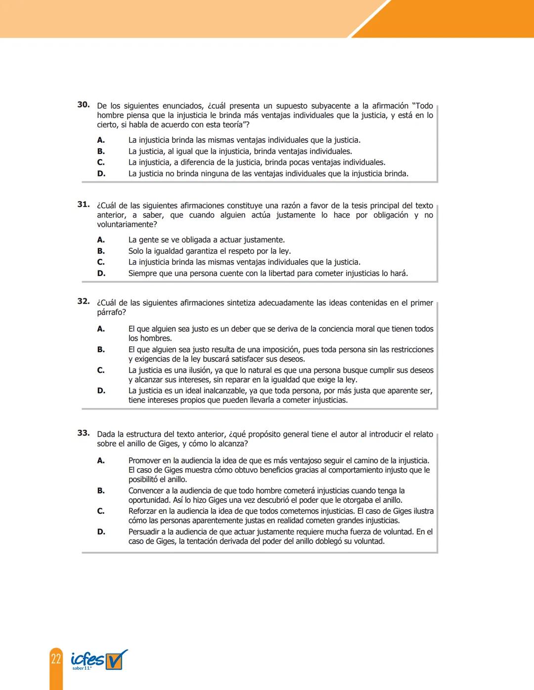 Cuadernillo de preguntas
Saber 11.°
Prueba de lectura crítica
icfes
saber 11.°
GOBIERNO
DE COLOMBIA
MINEDUCACIÓN icfes
mejor saber President