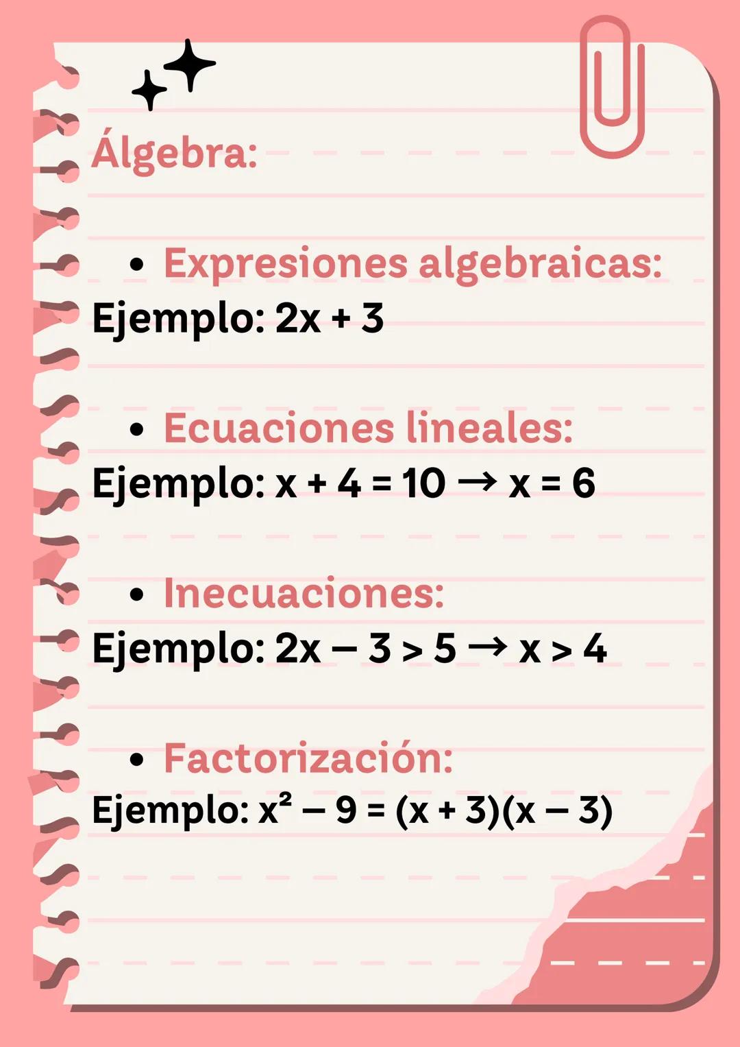TEMAS IMPORTANTES DE
MATEMATICAS ICFES
Aritmética:
• Operaciones básicas:
+, -, x, ÷
Ejemplo: 5 + 3 = 8
• Fracciones
decimales:
Ejemplo: 1/2