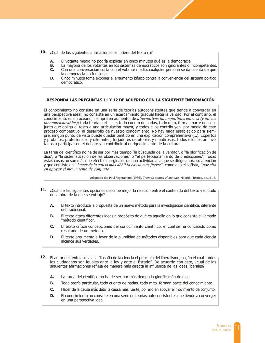Cuadernillo de preguntas
Saber 11.°
Prueba de lectura crítica
icfes
saber 11.°
GOBIERNO
DE COLOMBIA
MINEDUCACIÓN icfes
mejor saber President