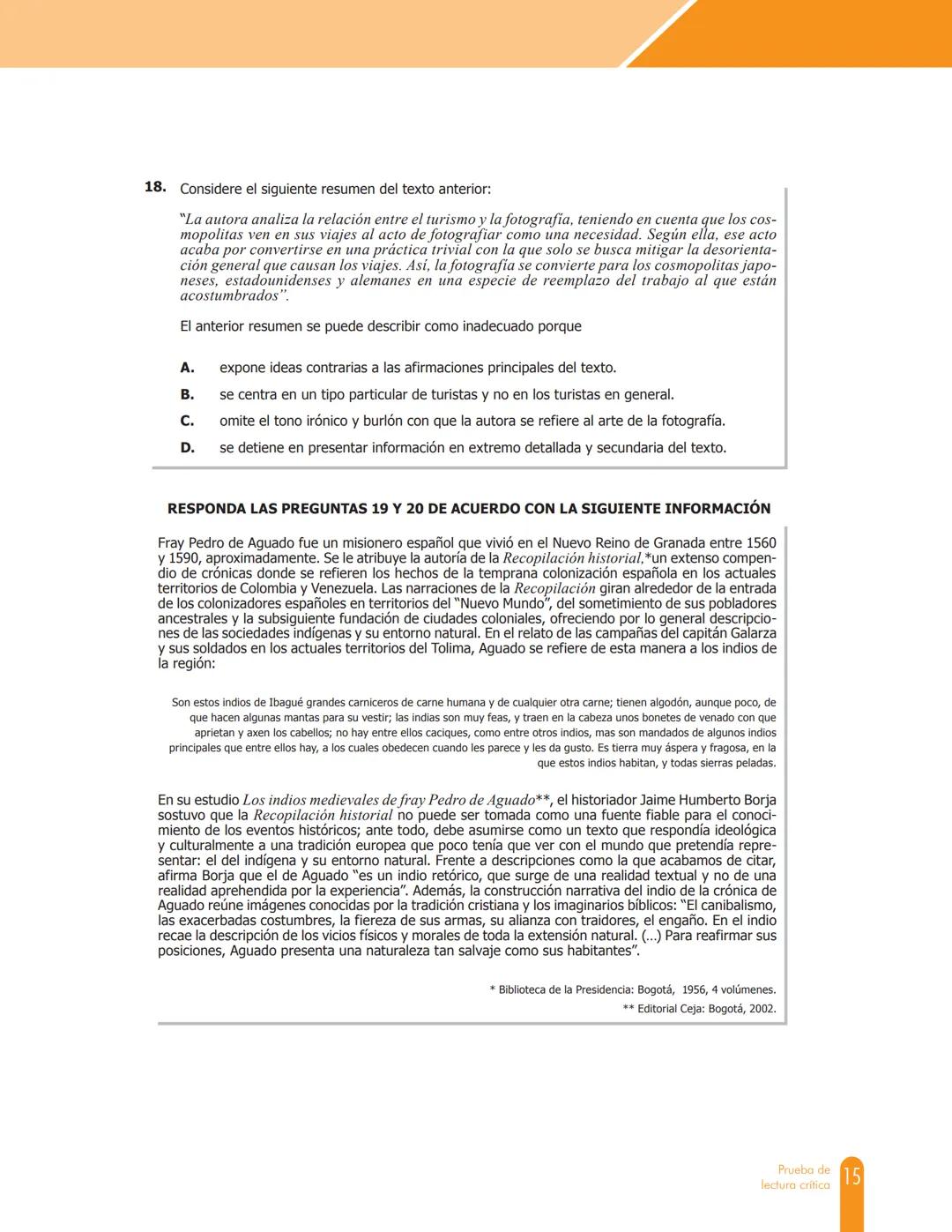 Cuadernillo de preguntas
Saber 11.°
Prueba de lectura crítica
icfes
saber 11.°
GOBIERNO
DE COLOMBIA
MINEDUCACIÓN icfes
mejor saber President