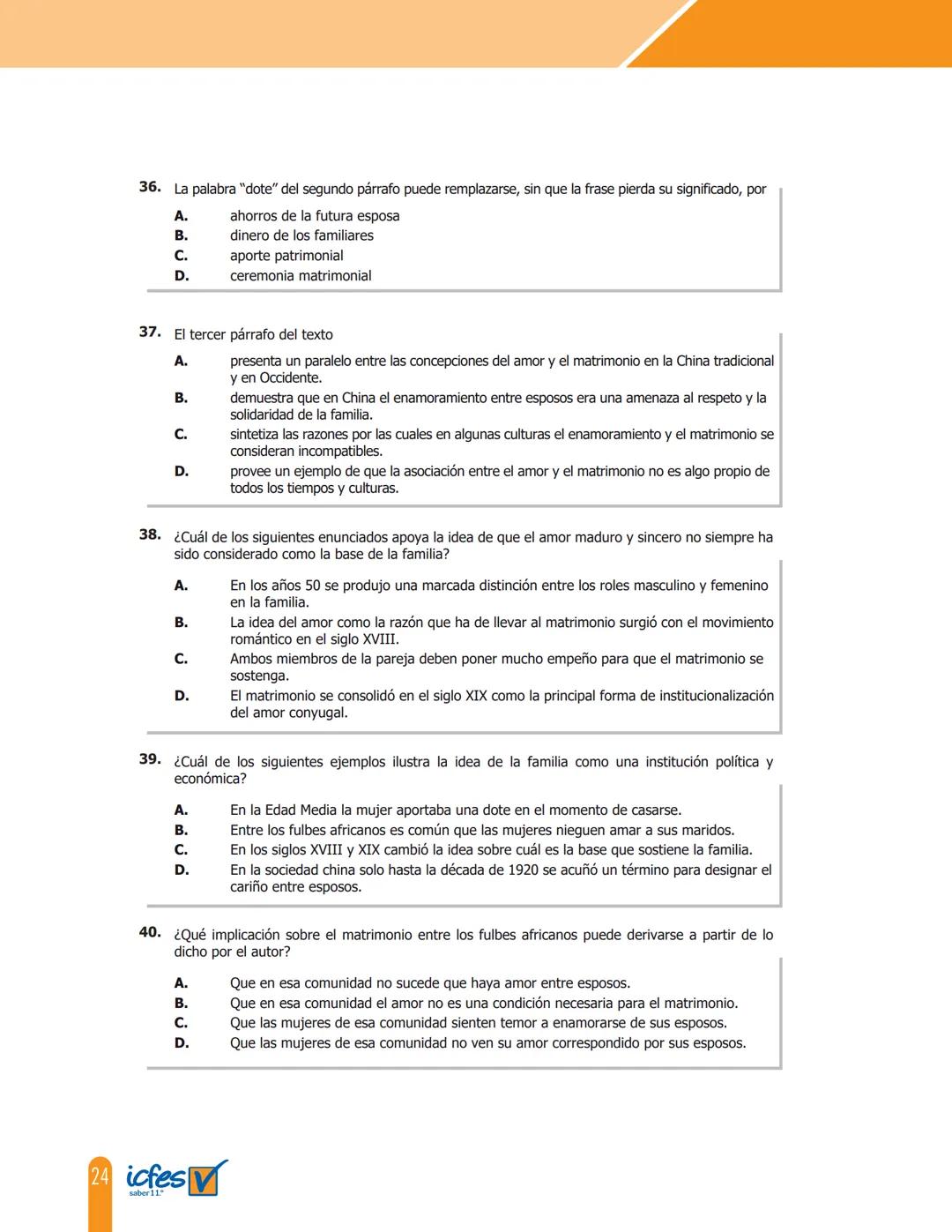 Cuadernillo de preguntas
Saber 11.°
Prueba de lectura crítica
icfes
saber 11.°
GOBIERNO
DE COLOMBIA
MINEDUCACIÓN icfes
mejor saber President