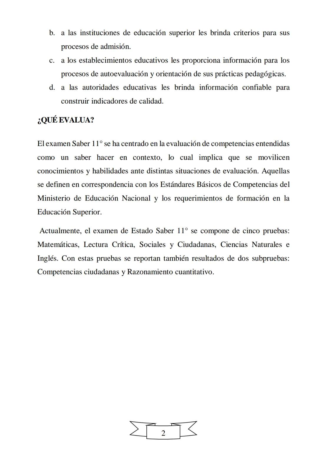 CUADERNILLO DE PREPARACIÓN
PARA LA PRUEBA DE ESTADO
SABER 11
"La educación es el arma más
poderosa que puedes utilizar para
cambiar el mundo