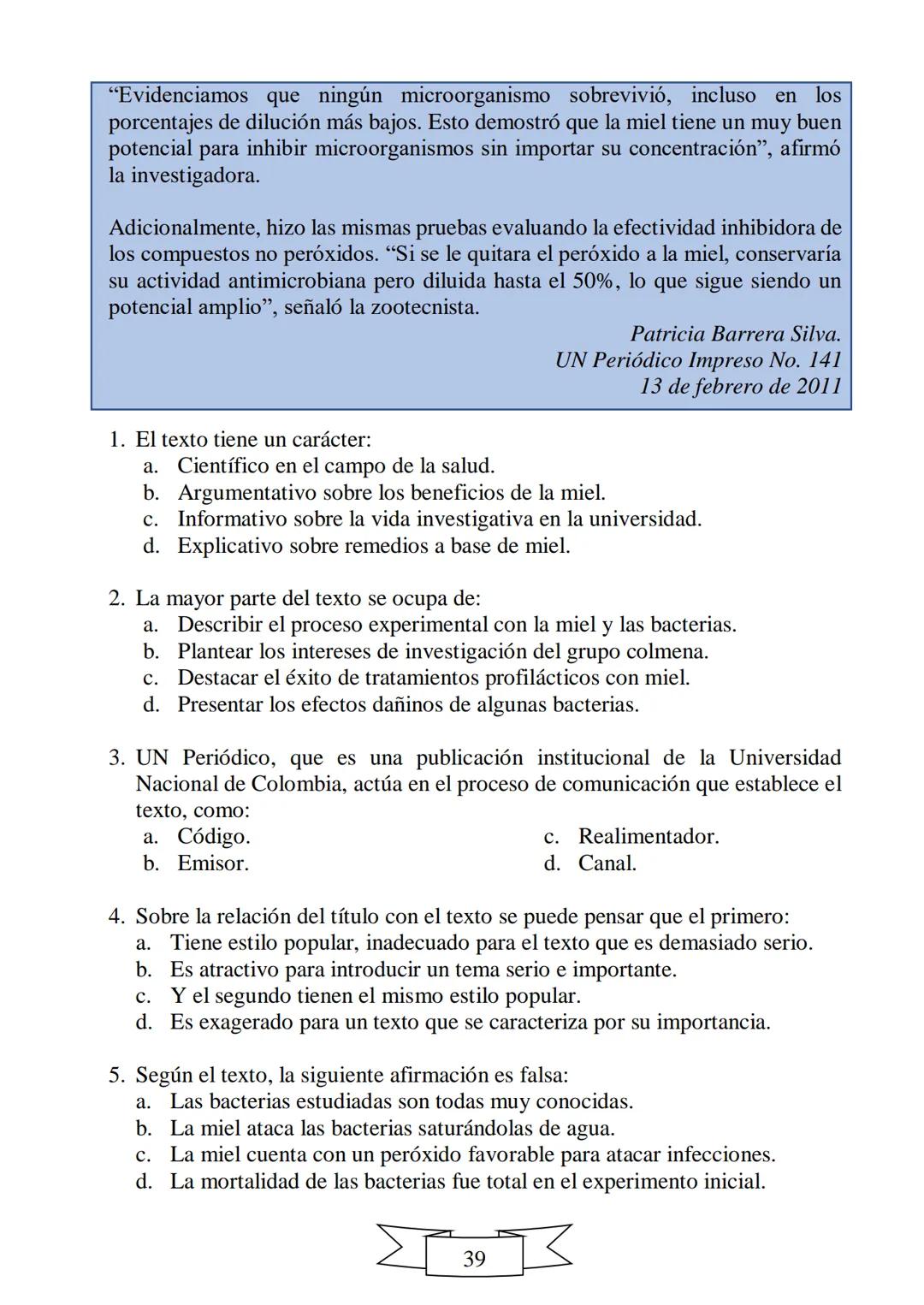 CUADERNILLO DE PREPARACIÓN
PARA LA PRUEBA DE ESTADO
SABER 11
"La educación es el arma más
poderosa que puedes utilizar para
cambiar el mundo
