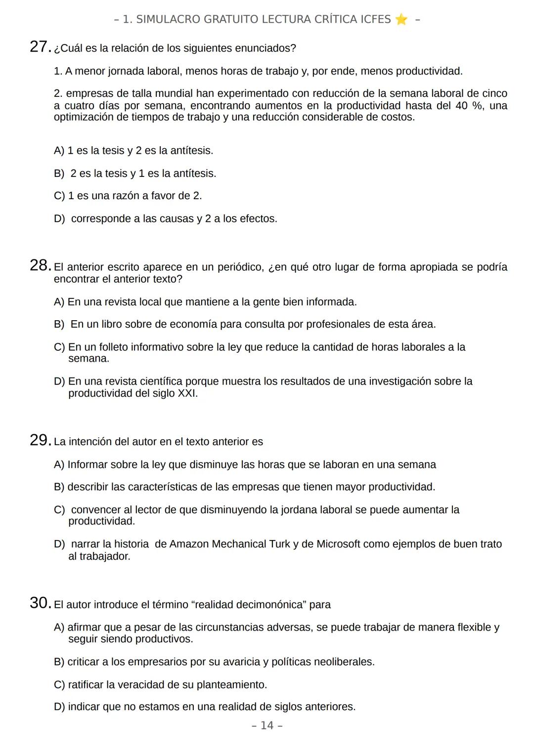 # SIMULACRO FILADD
filadd - 1. SIMULACRO GRATUITO LECTURA CRÍTICA ICFES
Recomendaciones:
* Nuestra plataforma registra el tiempo que te t