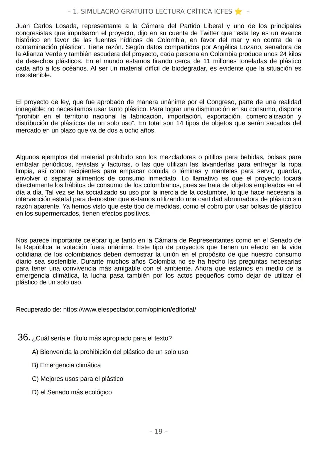 # SIMULACRO FILADD
filadd - 1. SIMULACRO GRATUITO LECTURA CRÍTICA ICFES
Recomendaciones:
* Nuestra plataforma registra el tiempo que te t
