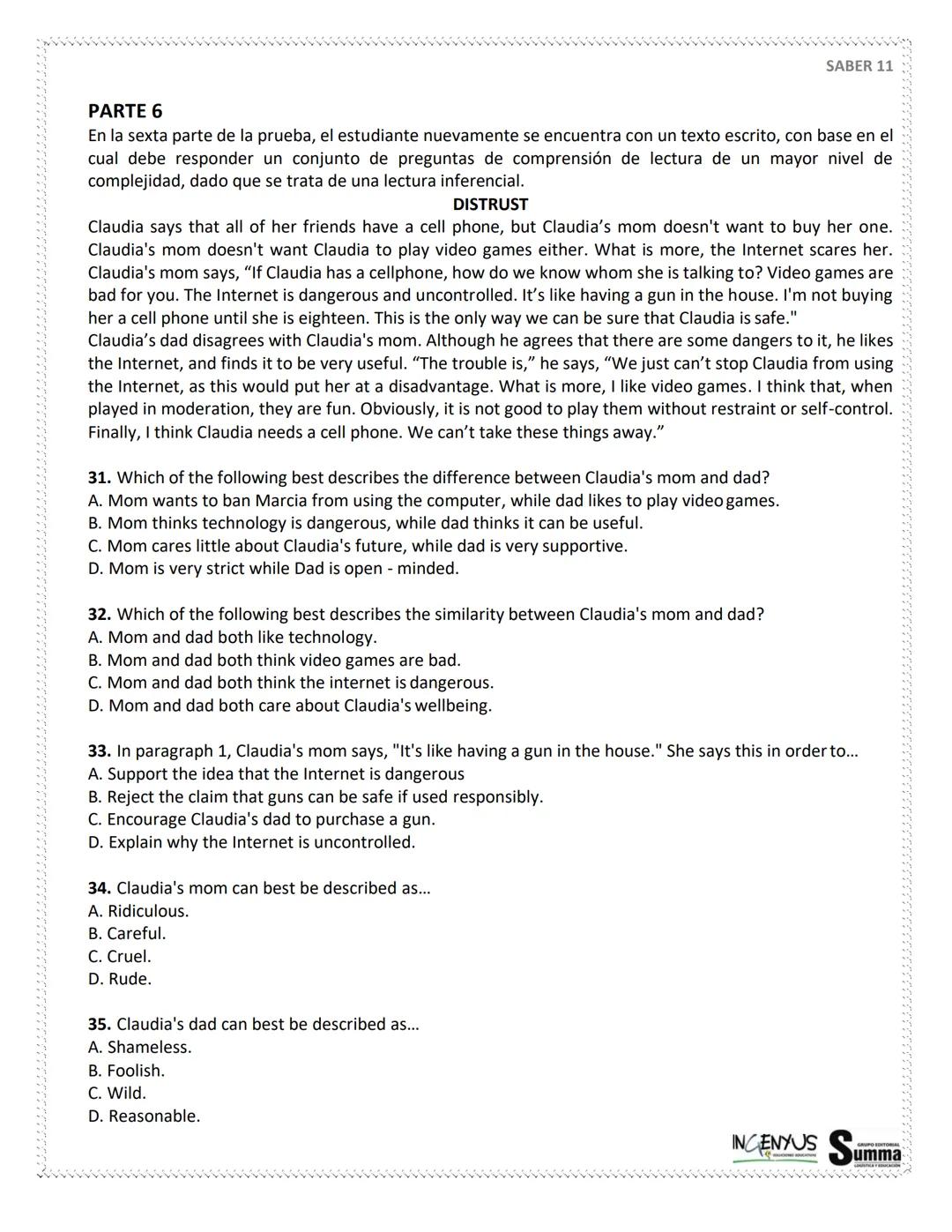 125 PREGUNTAS - 4 HORAS 30
MINUTOS.
SIMULACRO
DE
PRUEBAS
SABER 11°
¿Que tal si nos evaluamos?
SCAN ME
Tu
Profe
NERDOS PERO CON ESTILO
2ª EDI