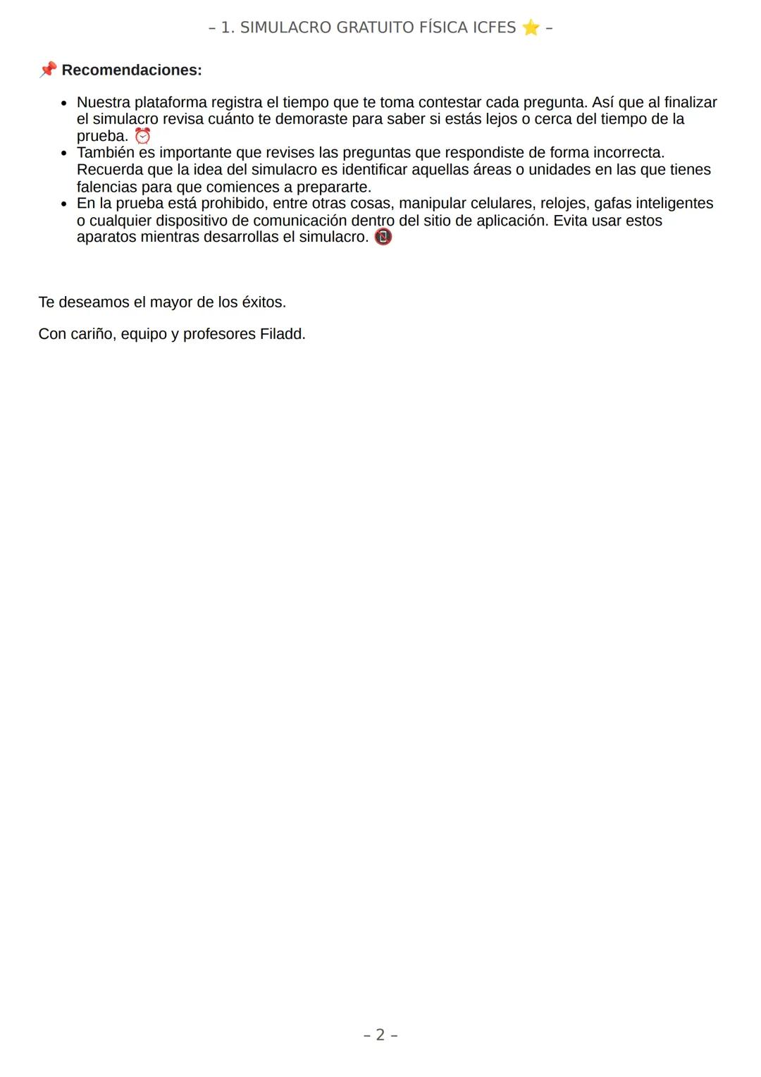 # SIMULACRO FILADD
filadd - 1. SIMULACRO GRATUITO FÍSICA ICFES
Recomendaciones:
- Nuestra plataforma registra el tiempo que te toma conte